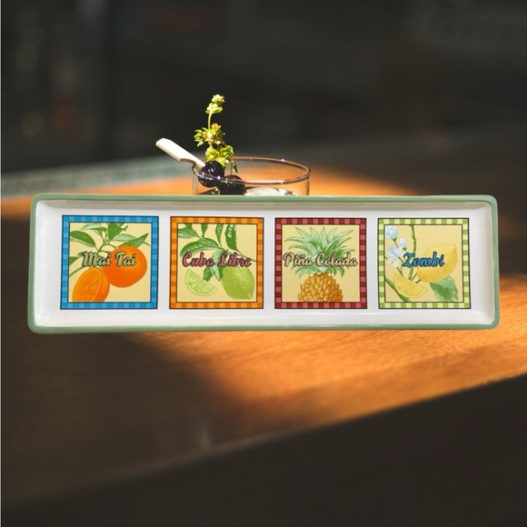 Signature Housewares Stoneware Platter with Tropical Drinks by Rivierra Van Beer - Picture 1 of 14